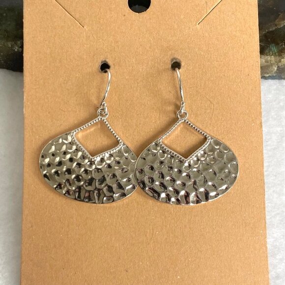 Jewelry - Sterling Silver 925 Teardrop Disc Hammered Dangle Drop Earrings